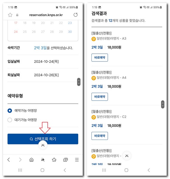 월출산 천황 오토캠핑장 예약방법